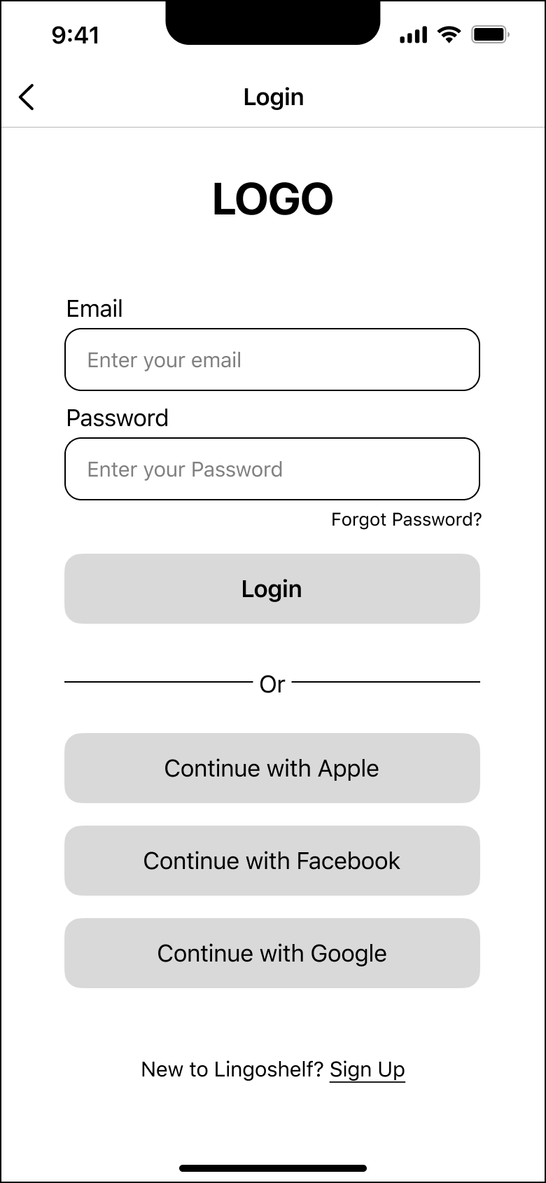 Low-Fidelity Wireframes of the Login Screen