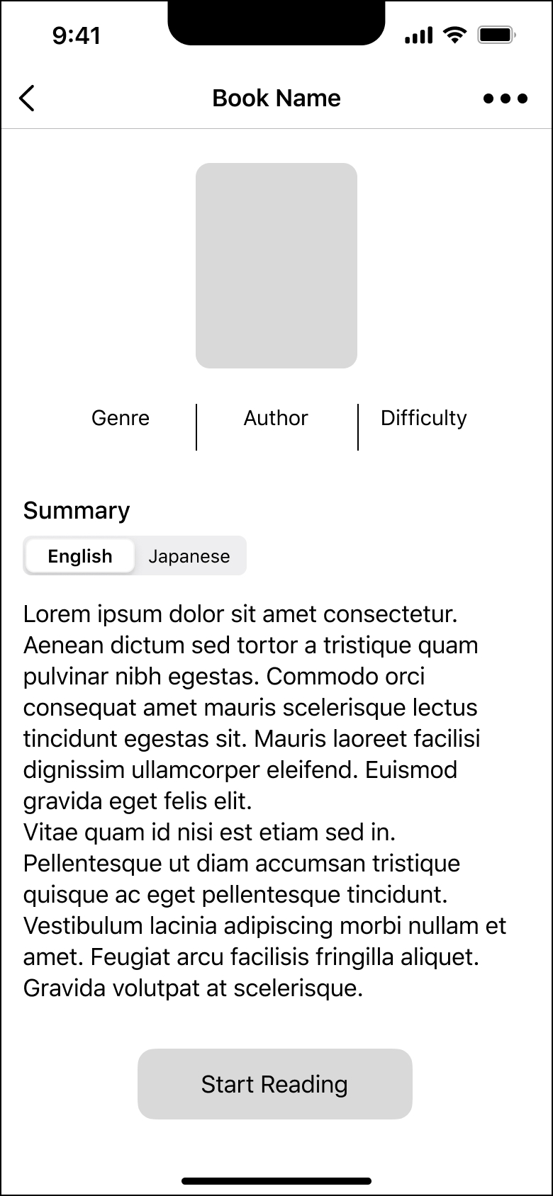 Low-Fidelity Wireframes of the Book Details Screen