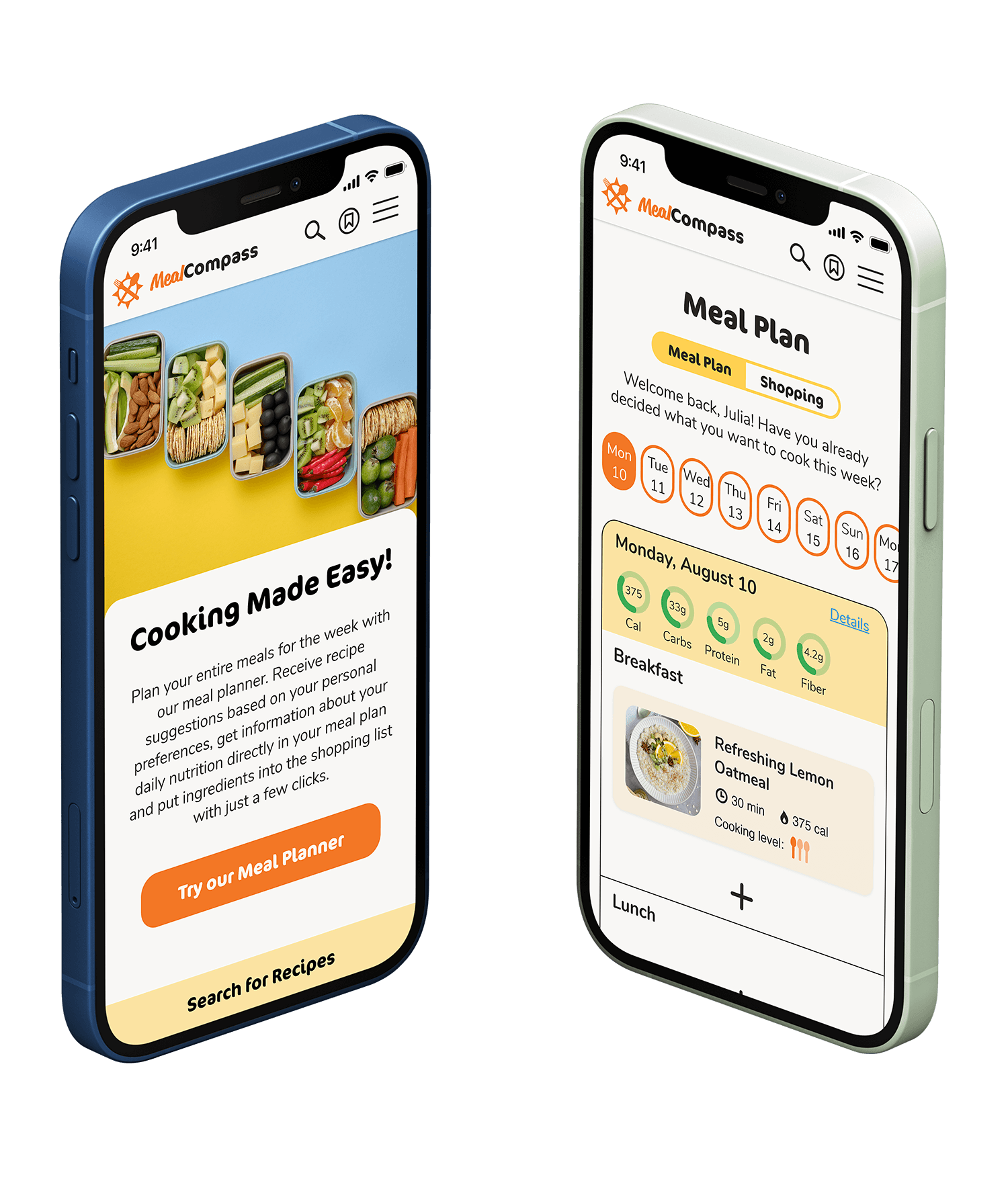 Mockup of the meal compass web app